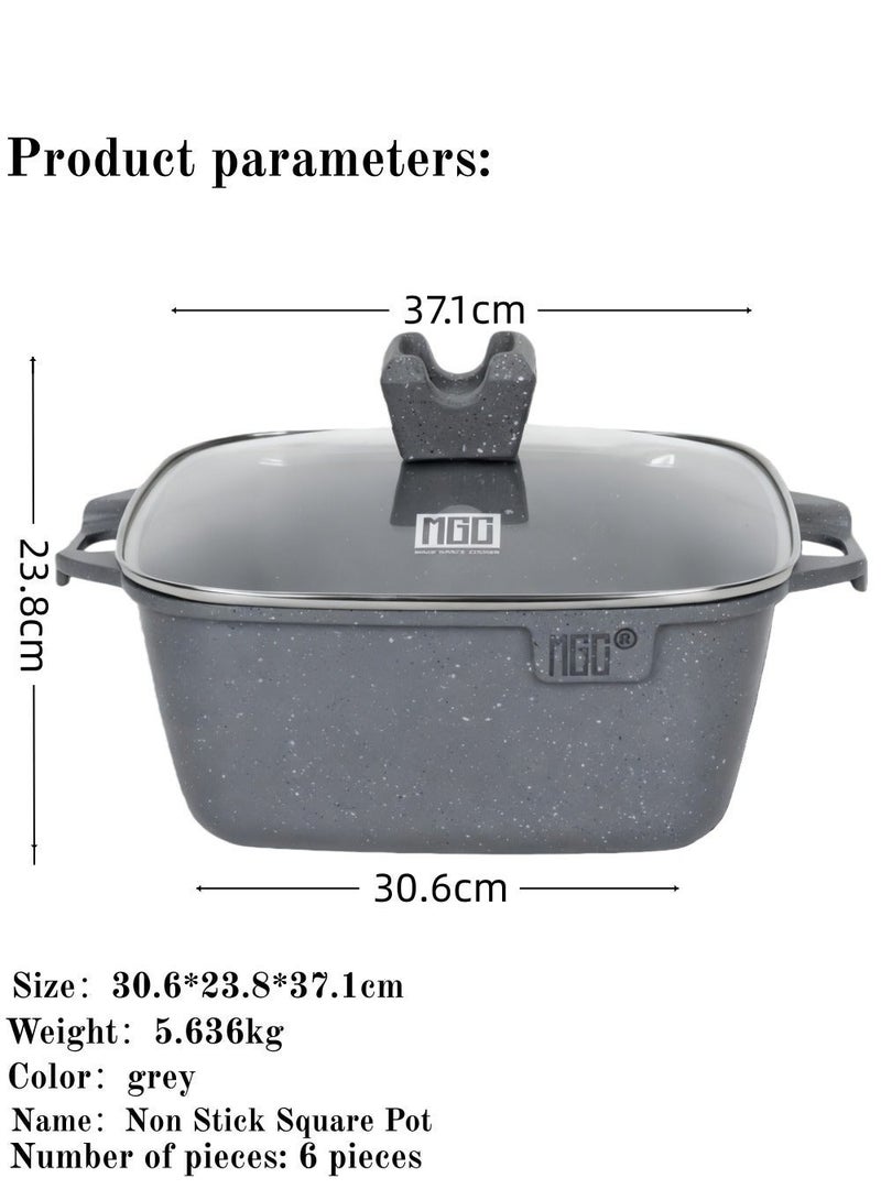 MGC Brand Gray Stone Non Stick Square Pot 6-Piece Set (Including Three Pot Lids) - Image 2