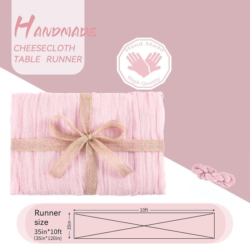 MAKINGTEC Cheesecloth Table Runner 35 x 118 Inch Gauze Tablecloth Boho Wedding Decor 10 Ft Rustic Wedding Decorations Vintage Table Centerpieces for Reception Bridal Shower Birthday (1*Baby Pink) - Image 5