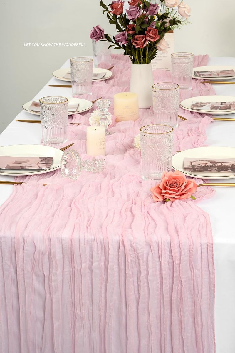MAKINGTEC Cheesecloth Table Runner 35 x 118 Inch Gauze Tablecloth Boho Wedding Decor 10 Ft Rustic Wedding Decorations Vintage Table Centerpieces for Reception Bridal Shower Birthday (1*Baby Pink) - Image 2