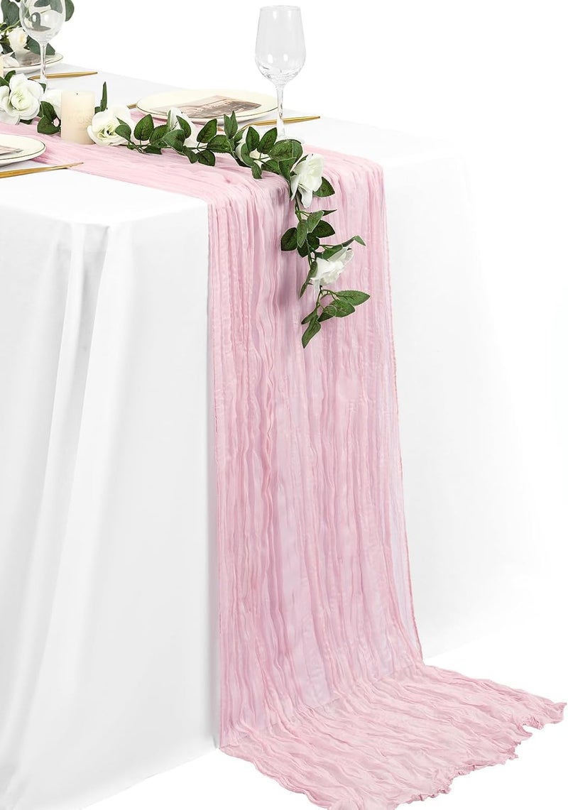 MAKINGTEC Cheesecloth Table Runner 35 x 118 Inch Gauze Tablecloth Boho Wedding Decor 10 Ft Rustic Wedding Decorations Vintage Table Centerpieces for Reception Bridal Shower Birthday (1*Baby Pink) - Image 1