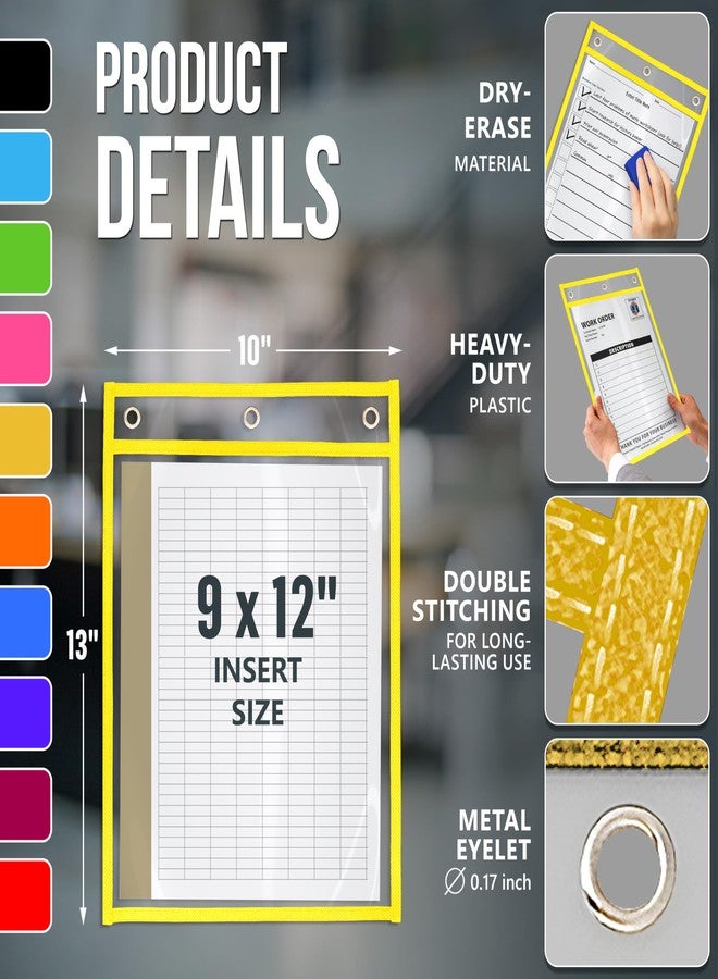 JUZARI 50 Pack Job Ticket Holders 9x12 inch - Colored Work Order Plastic Sleeves Shop Ticket Holders Dry Erase Pocket Sleeves Dry Erase Pockets Clear Pocket Sleeve Tickets Holder Plastic Sleeve - Image 2