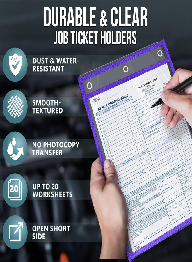 JUZARI 50 Pack Job Ticket Holders 9x12 inch - Colored Work Order Plastic Sleeves Shop Ticket Holders Dry Erase Pocket Sleeves Dry Erase Pockets Clear Pocket Sleeve Tickets Holder Plastic Sleeve - Image 3