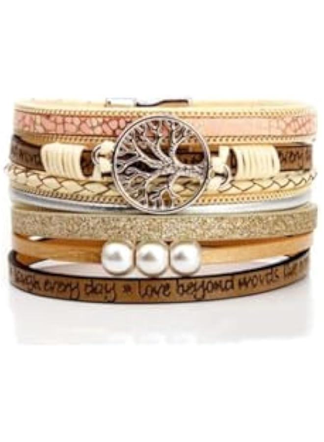 Arabest Inspirational Gifts for Women, Trendy Tree Of Life Handmade Adjustable Leather Wrap Rope Bracelets Set Birthday Holiday Jewelry Gifts for Teen Girls - Image 1