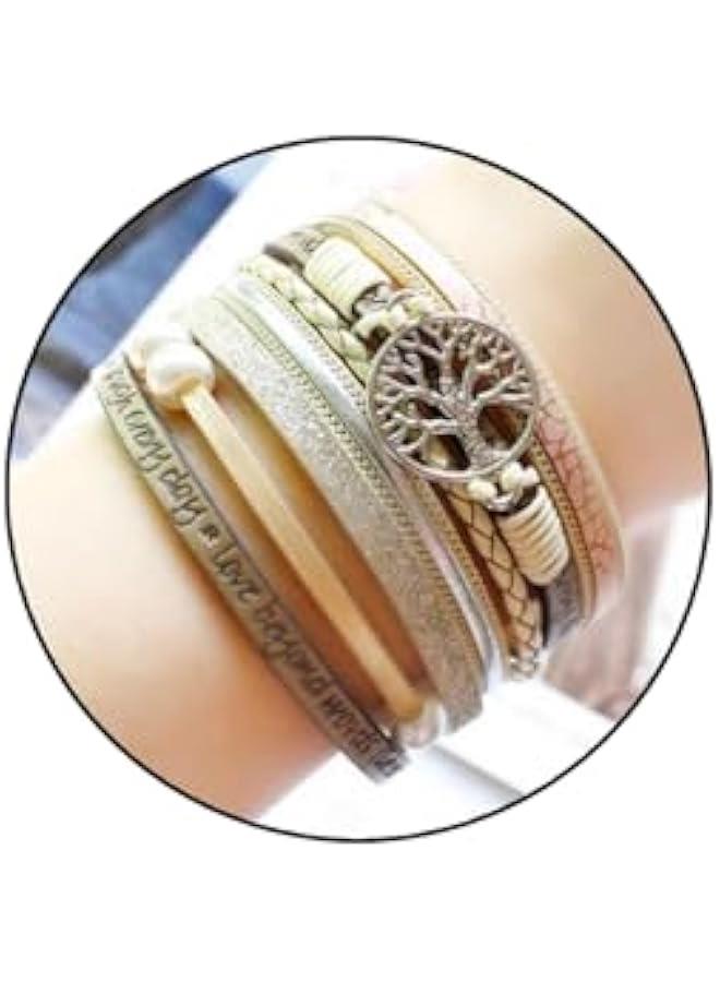 Arabest Inspirational Gifts for Women, Trendy Tree Of Life Handmade Adjustable Leather Wrap Rope Bracelets Set Birthday Holiday Jewelry Gifts for Teen Girls - Image 2