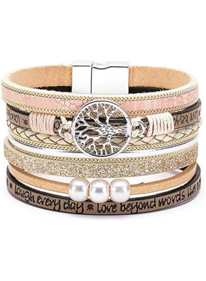 Arabest Inspirational Gifts for Women, Trendy Tree Of Life Handmade Adjustable Leather Wrap Rope Bracelets Set Birthday Holiday Jewelry Gifts for Teen Girls - Image 3