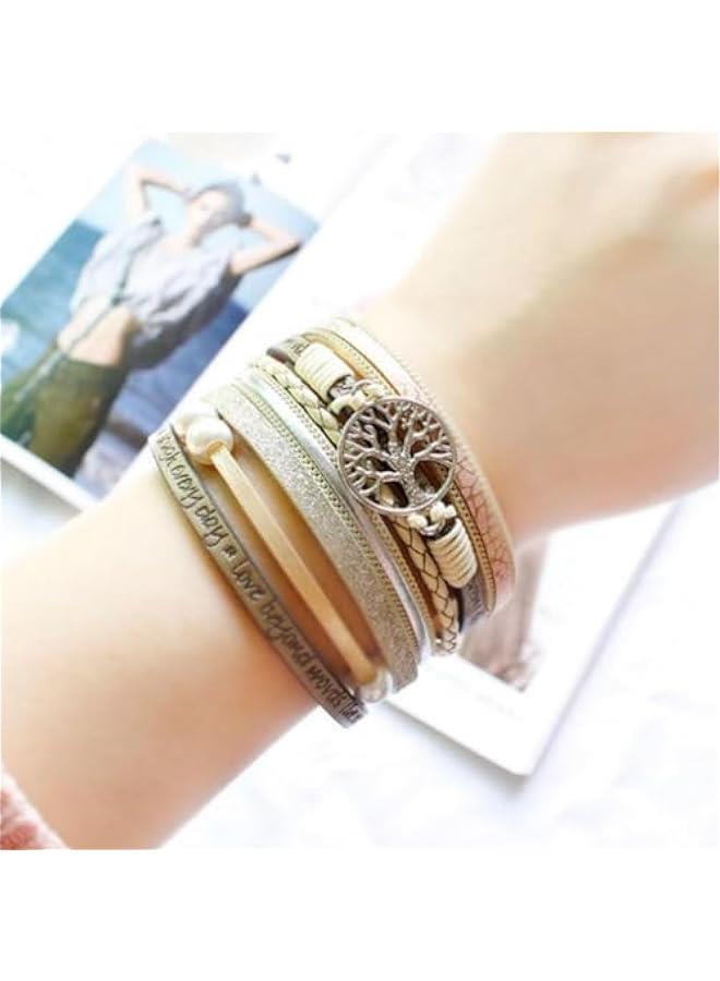 Arabest Inspirational Gifts for Women, Trendy Tree Of Life Handmade Adjustable Leather Wrap Rope Bracelets Set Birthday Holiday Jewelry Gifts for Teen Girls - Image 4