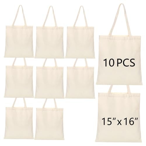 OKBA 10-Pack Blank Reusable Grocery Shopping Cloth Bags canvas tote bags Bulk DIY custom (canvas bags) - Image 1