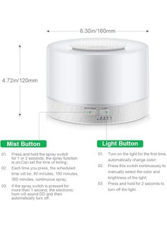إيروريكس موزع الزيوت العطرية بالموجات فوق الصوتية مع جهاز ترطيب ضبابي 700 مل مع أضواء LED ملونة متغيرة وإيقاف تشغيل تلقائي بدون ماء  - Image 4