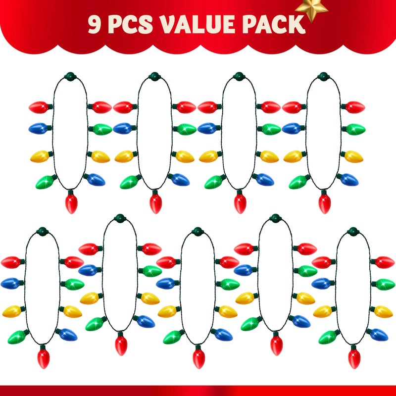 JOYIN 9 Packs Christmas Necklace LED Light Up Necklaces 9 Bulbs LED Holiday Party Favor Costume Accessories for Christmas Xmas Favor Party Supply - Image 3
