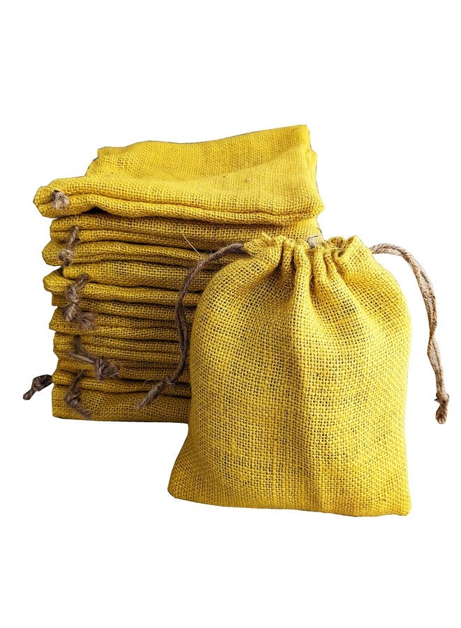Handmakers Handmakes Natural Pure Yellow Jute Gift Potli Bags 7X8 Gift Pouches (100) - Image 2