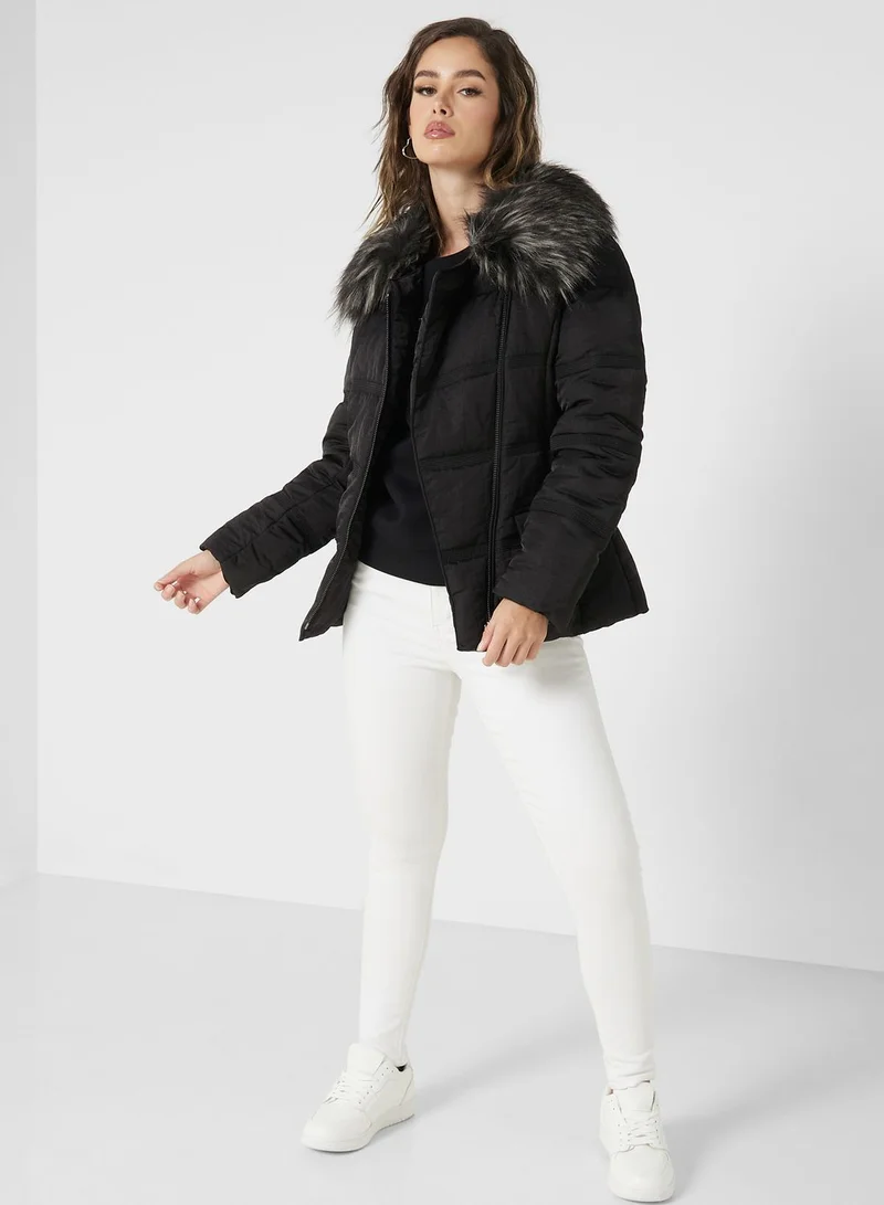 GUESS Belted Fut Detail Jacket