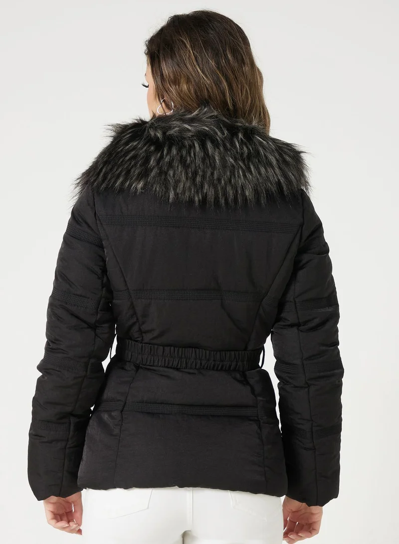 GUESS Belted Fut Detail Jacket