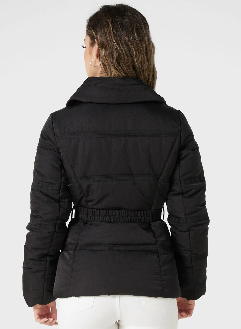 GUESS Belted Fut Detail Jacket