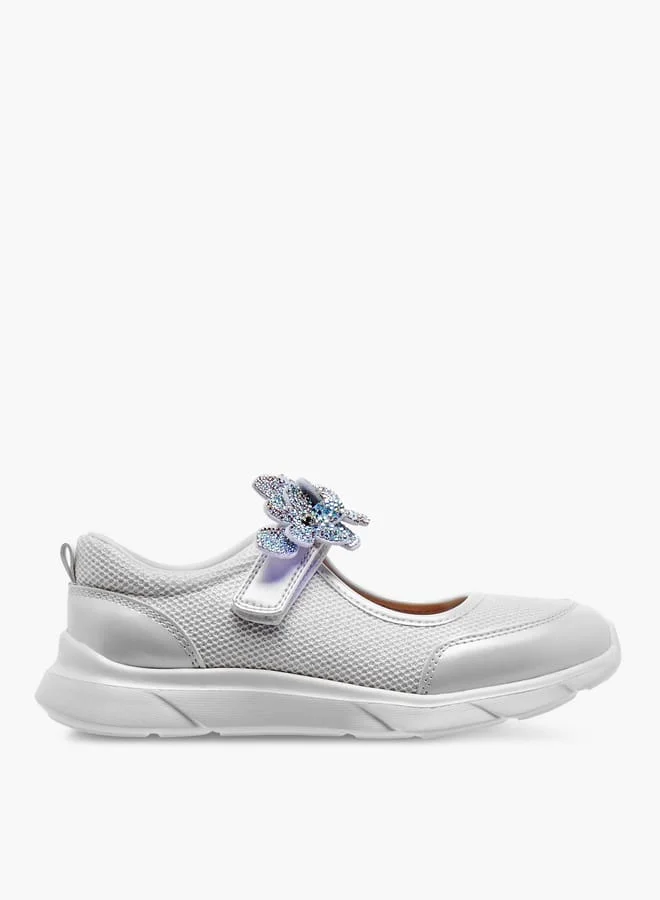 Celeste Girl's Floral Accent Mary Jane Shoes with Hook and Loop Closure