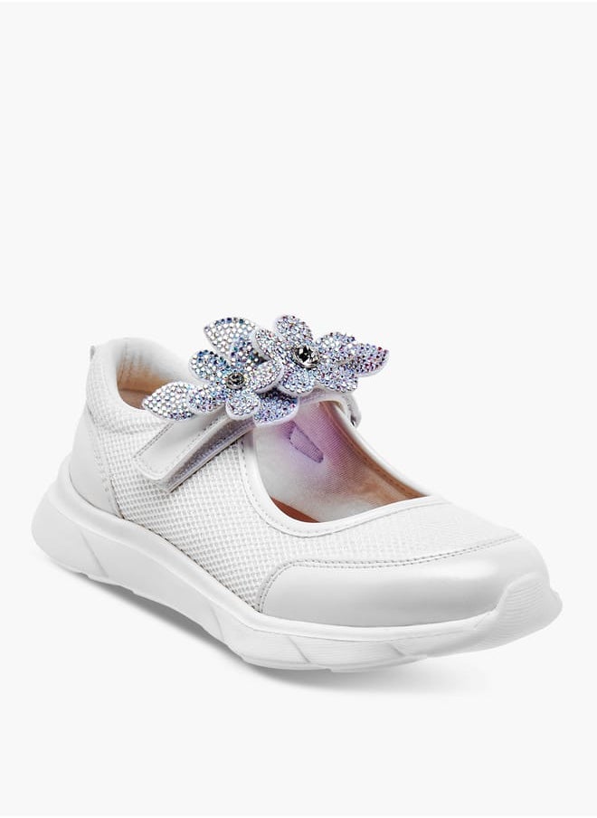 Celeste Girl's Floral Accent Mary Jane Shoes with Hook and Loop Closure  - Image 2