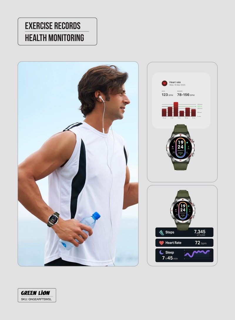 GREEN LION Smart Watch Gear Fit with Working Time 5 Days & Waterproof IP65 Always On Display / Bluetooth Calls / Magnetic Charging / Exercise Records / Watches Compatible With Android iOS / Music Player - Silver - Image 3