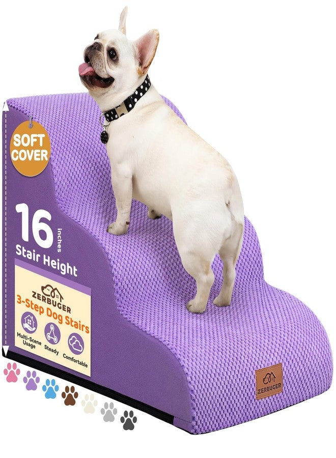 Zerbuger Dog Ramp and Stair for Bed 16" H-20 H,3-Step Cat Stair for Sofa and Chair,4-Step Dog Ramp for High Bed and Window,Durable Nonslip Fabric Stair for Indoor (Purple-16 H, Pet Friendly, 3) - Image 1