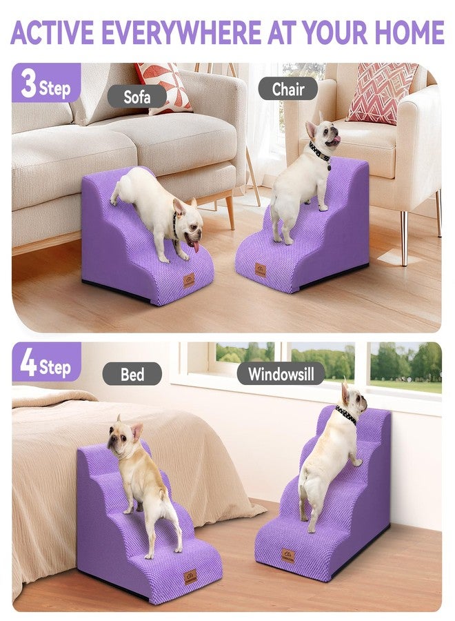 Zerbuger Dog Ramp and Stair for Bed 16" H-20 H,3-Step Cat Stair for Sofa and Chair,4-Step Dog Ramp for High Bed and Window,Durable Nonslip Fabric Stair for Indoor (Purple-16 H, Pet Friendly, 3) - Image 2