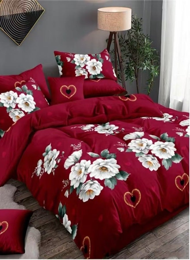 طقم سرير ملكي 220x240 سم - 6 قطع من غطاء اللحاف، قماش فاخر ناعم وقابل للتنفس - 1 غطاء لحاف، 1 ملاءة مشدودة، 4 أغطية وسائد، قابل للتنفس ومريح وناعم (الحشو غير مشمول)