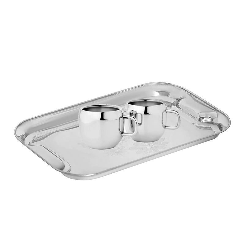 IDEAL PRIME Durable Stainless Steel Tray Set 3 Pices with Designer Laser Print Design Steel Serving Tray Set Lemon Platter Small Medium Large Pack of 3 - Image 3