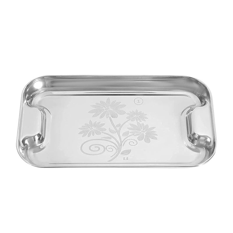 IDEAL PRIME Durable Stainless Steel Tray Set 3 Pices with Designer Laser Print Design Steel Serving Tray Set Lemon Platter Small Medium Large Pack of 3 - Image 2