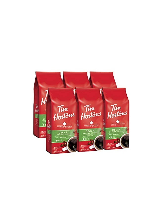 Tim Hortons Tim Hortons Decaf Blend, Medium Roast Ground Coffee, Perfectly Balanced, Always Smooth, Made with 100% Arabica Beans, 72 Ounce (6 x 12 oz Bags)  - Image 1