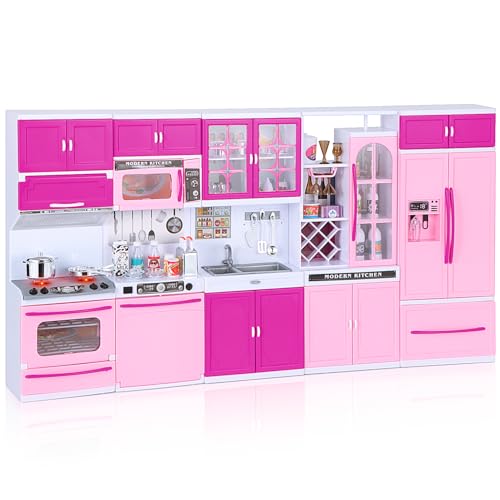 Mastom Kitchen Playset for Girls, Play Kitchen Toys for Dolls with Realistic Lights & Sounds, 56PCS Kids Pretend Play Kitchen Toy Accessories, Gifts for Toddlers Girls 3 4 5 6 Year Old - Image 1