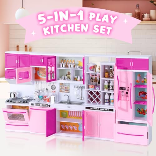 Mastom Kitchen Playset for Girls, Play Kitchen Toys for Dolls with Realistic Lights & Sounds, 56PCS Kids Pretend Play Kitchen Toy Accessories, Gifts for Toddlers Girls 3 4 5 6 Year Old - Image 3