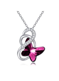 AOBOCO Sterling Silver Infinity Butterfly Pendant Necklace With Crystal From Austria Butterfly Jewelry Gifts Necklace For Daughter Wife Girlfriend Anniversary Birthday Gifts For Women(Purple)  - Image 1