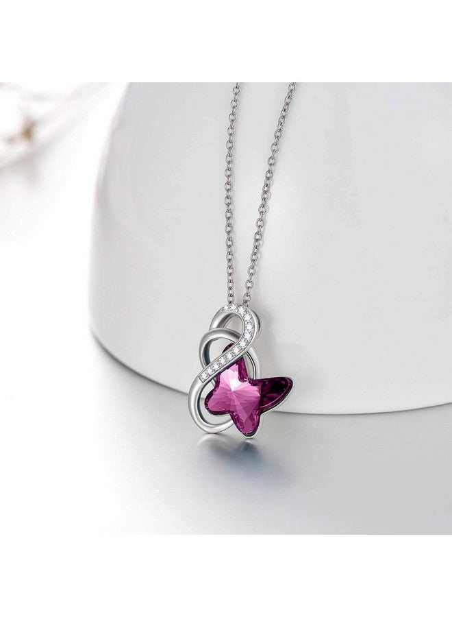 AOBOCO Sterling Silver Infinity Butterfly Pendant Necklace With Crystal From Austria Butterfly Jewelry Gifts Necklace For Daughter Wife Girlfriend Anniversary Birthday Gifts For Women(Purple) - Image 3