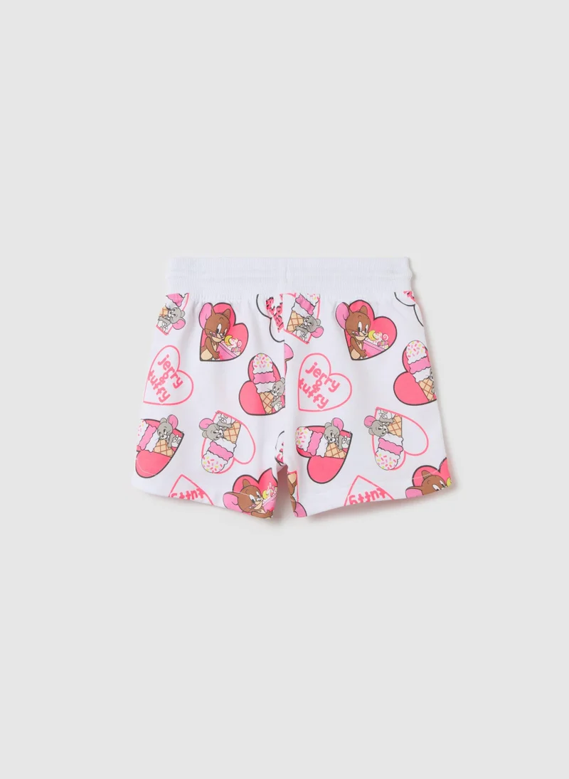 او في اس Cotton Shorts With Tom & Jerry Print And Drawstring