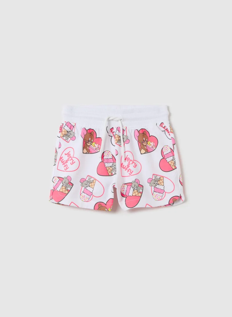 او في اس Cotton Shorts With Tom & Jerry Print And Drawstring
