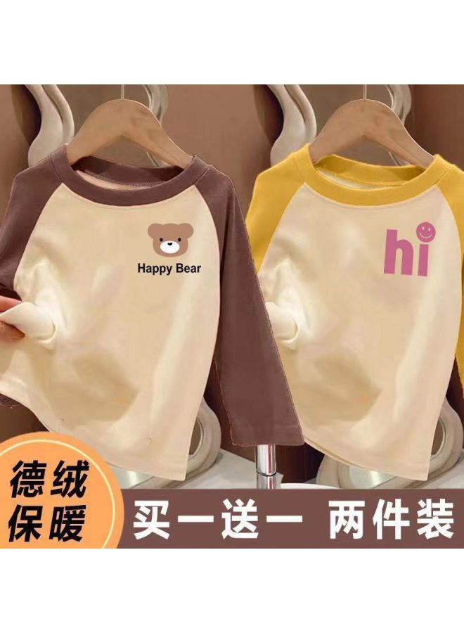 Girls' Thermal Raglan Sleeve Base Shirt Long Sleeve Warm Children's Inner Wear Autumn And Winter Style For Older Children