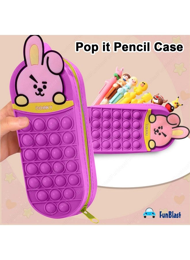 فنبلاست حافظة أقلام FunBlast Pop it - حافظة أقلام سيليكون بطبعة حيوانات لطيفة للأطفال، حافظة أقلام أنيقة، حقيبة للأطفال والكبار، منظم أدوات مكتبية مدرسية (وردي غامق) - Image 5