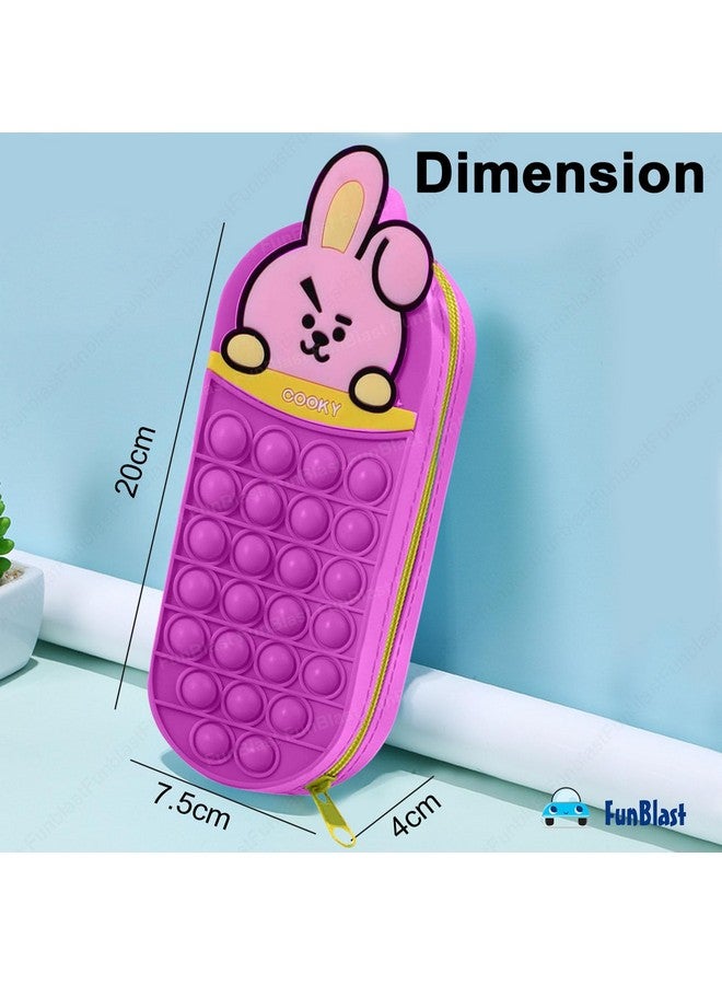 فنبلاست حافظة أقلام FunBlast Pop it - حافظة أقلام سيليكون بطبعة حيوانات لطيفة للأطفال، حافظة أقلام أنيقة، حقيبة للأطفال والكبار، منظم أدوات مكتبية مدرسية (وردي غامق) - Image 3