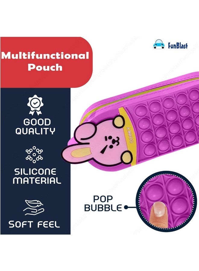 فنبلاست حافظة أقلام FunBlast Pop it - حافظة أقلام سيليكون بطبعة حيوانات لطيفة للأطفال، حافظة أقلام أنيقة، حقيبة للأطفال والكبار، منظم أدوات مكتبية مدرسية (وردي غامق) - Image 2