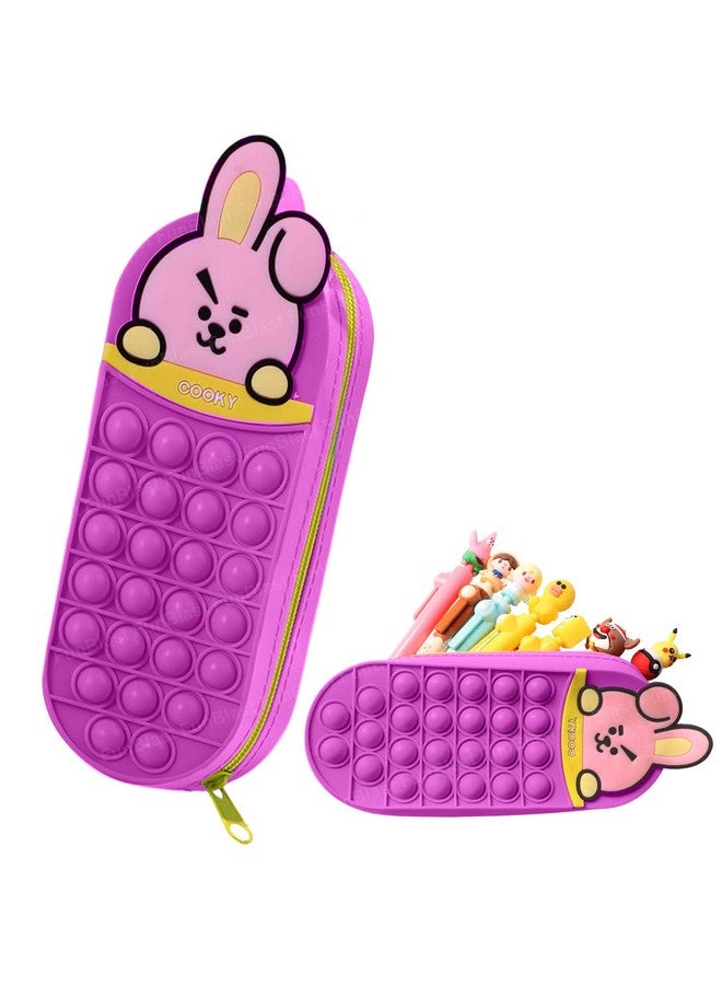 فنبلاست حافظة أقلام FunBlast Pop it - حافظة أقلام سيليكون بطبعة حيوانات لطيفة للأطفال، حافظة أقلام أنيقة، حقيبة للأطفال والكبار، منظم أدوات مكتبية مدرسية (وردي غامق) - Image 1