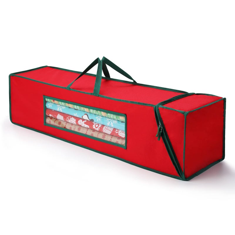 MaidMAX Christmas Wrapping Paper Storage Bag 42 inch Gift Wrap Organizer Underbed Storage Box Container 600d Oxford Fabric Wrapping Paper Holder for Storing Rolls Ribbons Bows 42L x 14W x 55H