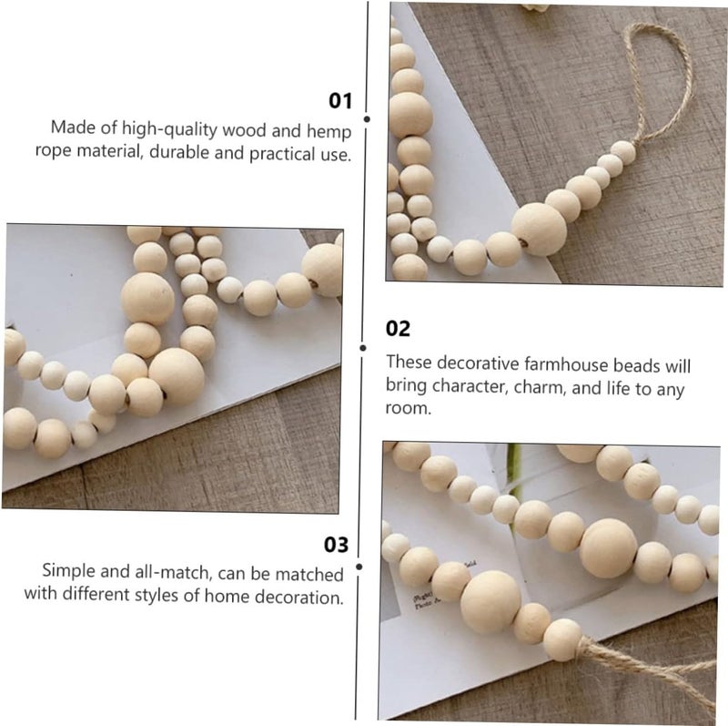 PRETYZOOM Wooden Bead Garland Tassels Rustic Wood Beads Wreath for Boys and Girls Room Decor Scandinavian Style Wall Hanging Decoration for Home Decoration - Image 2