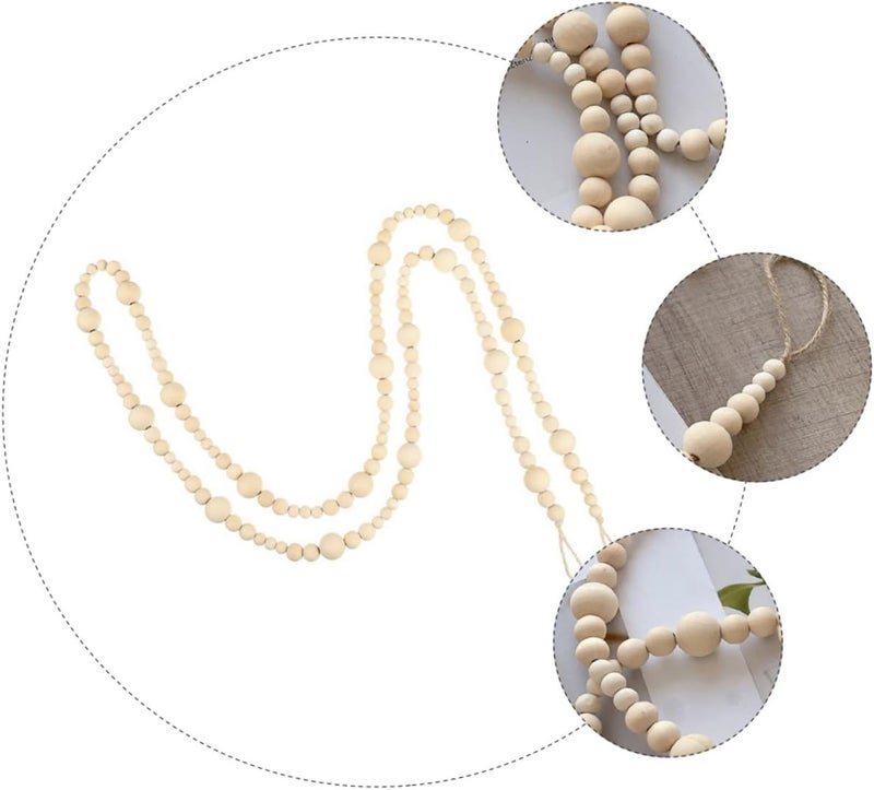 PRETYZOOM Wooden Bead Garland Tassels Rustic Wood Beads Wreath for Boys and Girls Room Decor Scandinavian Style Wall Hanging Decoration for Home Decoration - Image 5