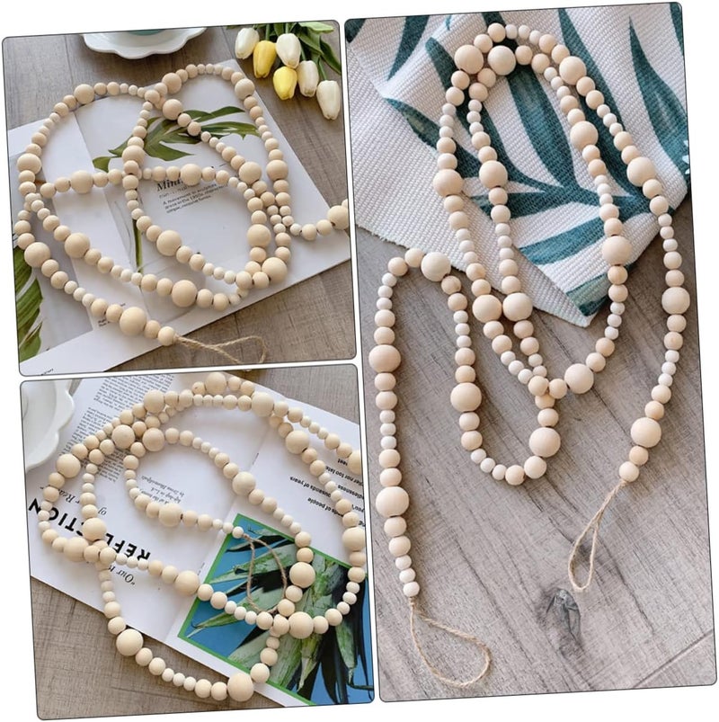 PRETYZOOM Wooden Bead Garland Tassels Rustic Wood Beads Wreath for Boys and Girls Room Decor Scandinavian Style Wall Hanging Decoration for Home Decoration - Image 3