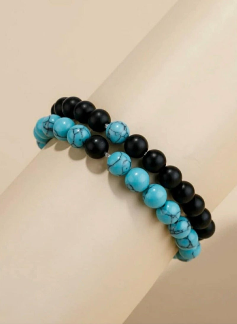RA accessories Unisex Couple Bracelet Of  Black& BueTurquoise - Image 1