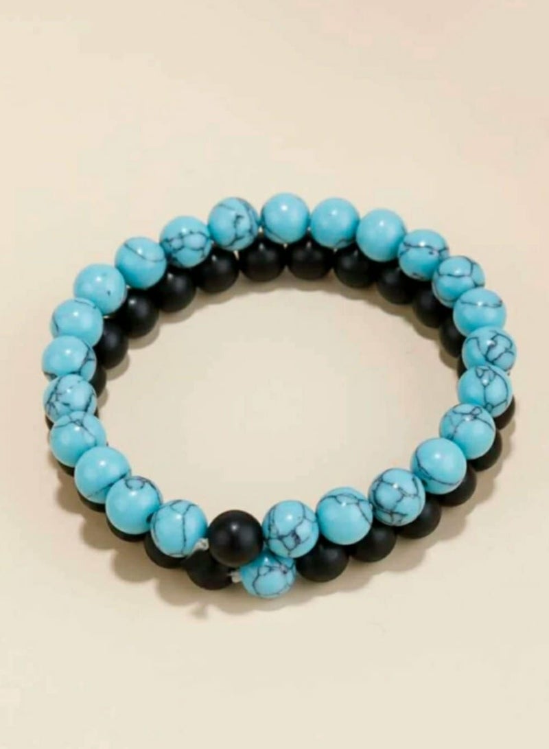 RA accessories Unisex Couple Bracelet Of  Black& BueTurquoise - Image 2