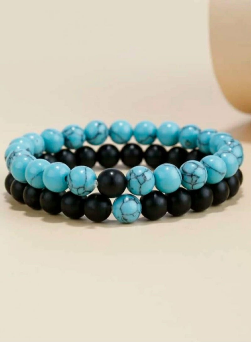 RA accessories Unisex Couple Bracelet Of  Black& BueTurquoise - Image 3