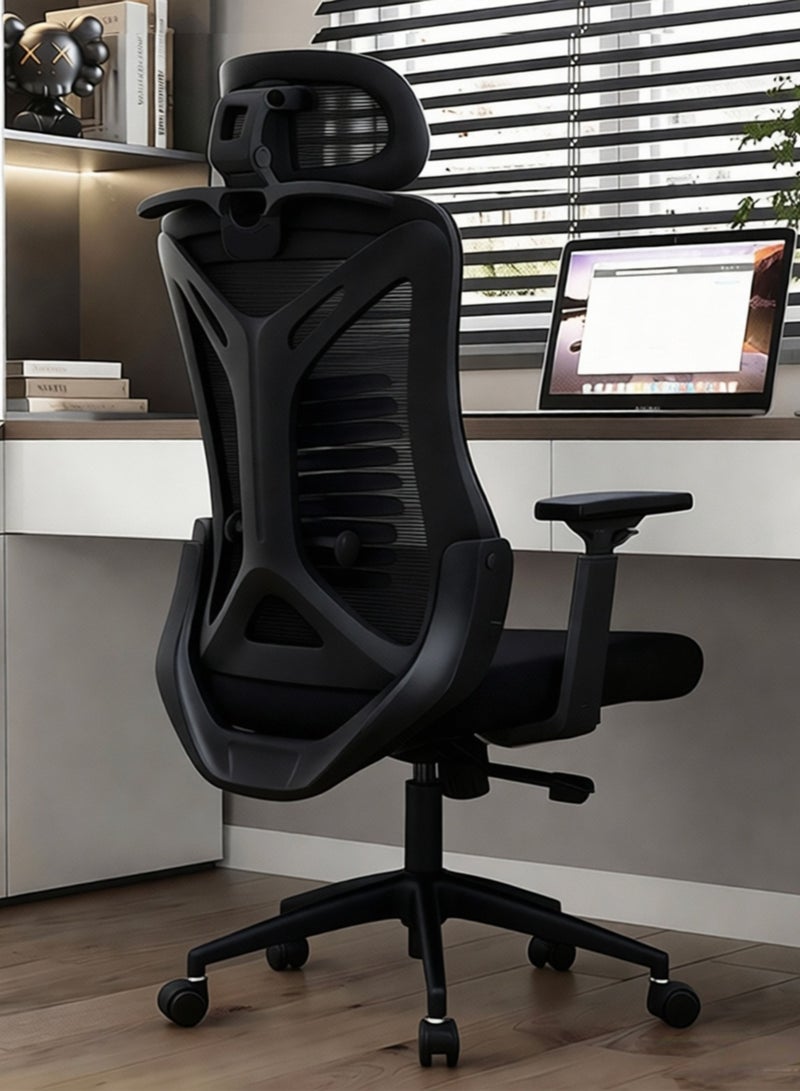 YY-ريشير كرسي مكتب شبكي مريح بمسند ظهر عالٍ، كرسي دوار فاخر مع مسند رأس قابل للتعديل، ودعم للفقرات القطنية، وكرسي ألعاب قابل للإمالة للمنزل والمكتب وغرفة الدراسة - Image 1