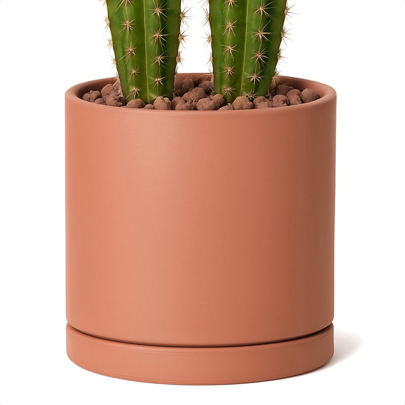 Dvine Dev Large 10 Inch Terracotta Plant Pot with Drainage Hole and Saucer Round Cylinder Planter Pot for Indoor Plants 40XA5