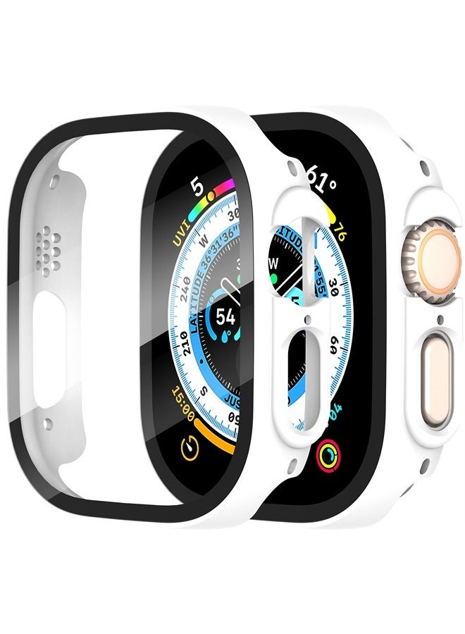 Diruite Suoman 2-Pack for Apple Watch Ultra 49mm PC All-Around Tempered Glass Screen Protector Case Ultra-Thin for iWatch Ultra 49mm Protection Cover - White - Image 1