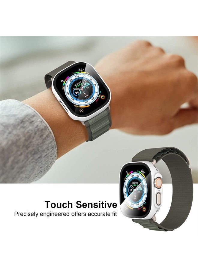 Diruite Suoman 2-Pack for Apple Watch Ultra 49mm PC All-Around Tempered Glass Screen Protector Case Ultra-Thin for iWatch Ultra 49mm Protection Cover - White - Image 3
