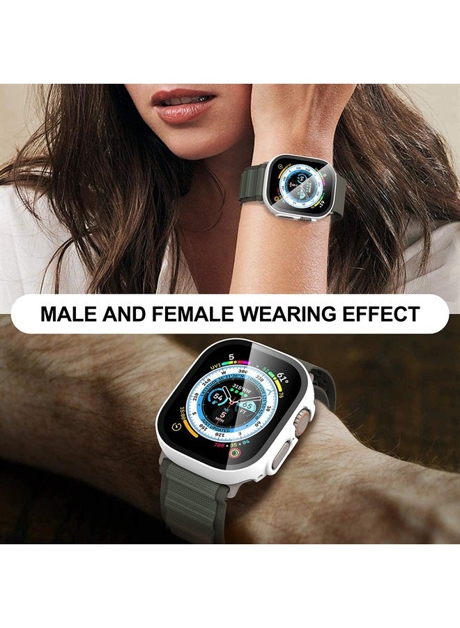Diruite Suoman 2-Pack for Apple Watch Ultra 49mm PC All-Around Tempered Glass Screen Protector Case Ultra-Thin for iWatch Ultra 49mm Protection Cover - White - Image 4