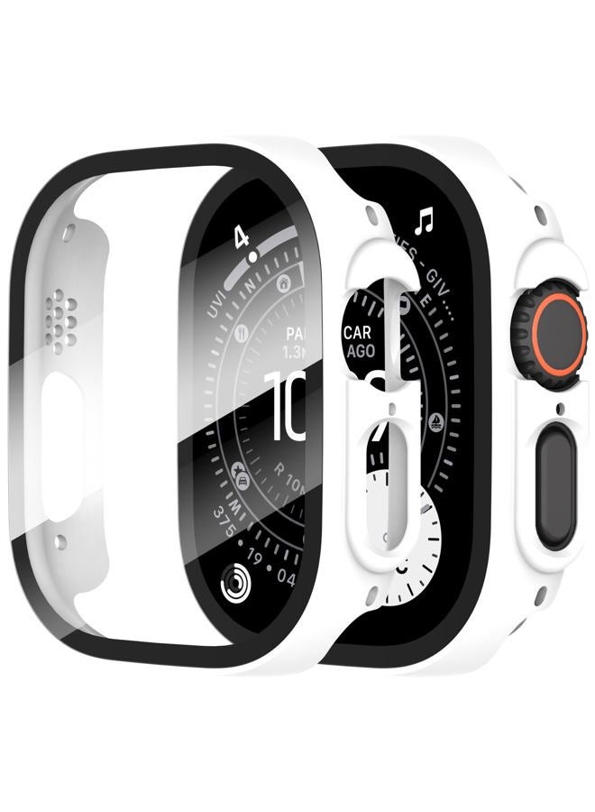 Diruite Suoman 2-Pack for Apple Watch Ultra/Ultra 2 49mm PC All-Around Screen Protector Case, Tempered Glass Ultra-Thin Protection Cover for iWatch - White - Image 1